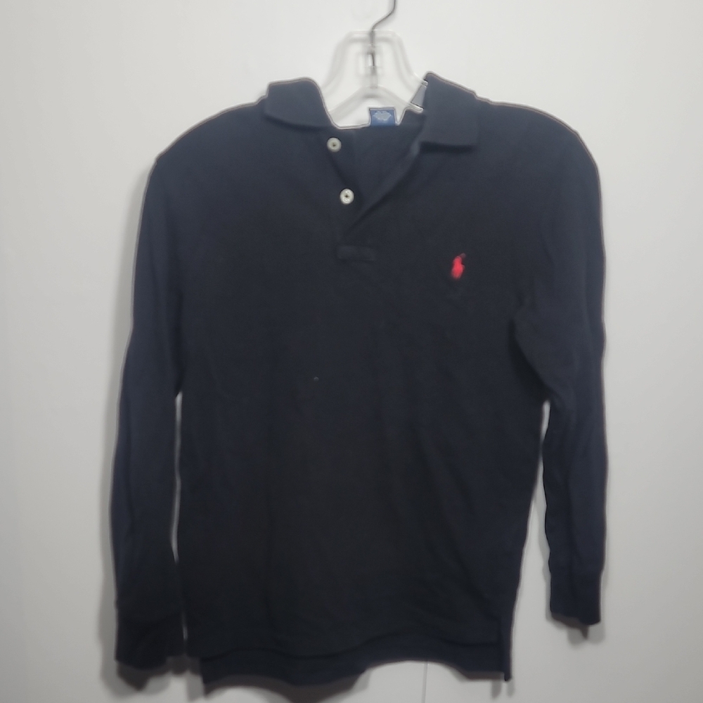 Ralph Lauren Black Kids Long Sleeve Polo with Red Logo